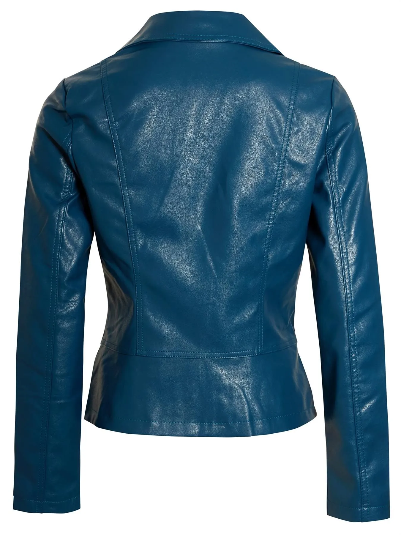 Black Teal Tan PU Faux Leather Biker Jacket UK Sizes 8 14