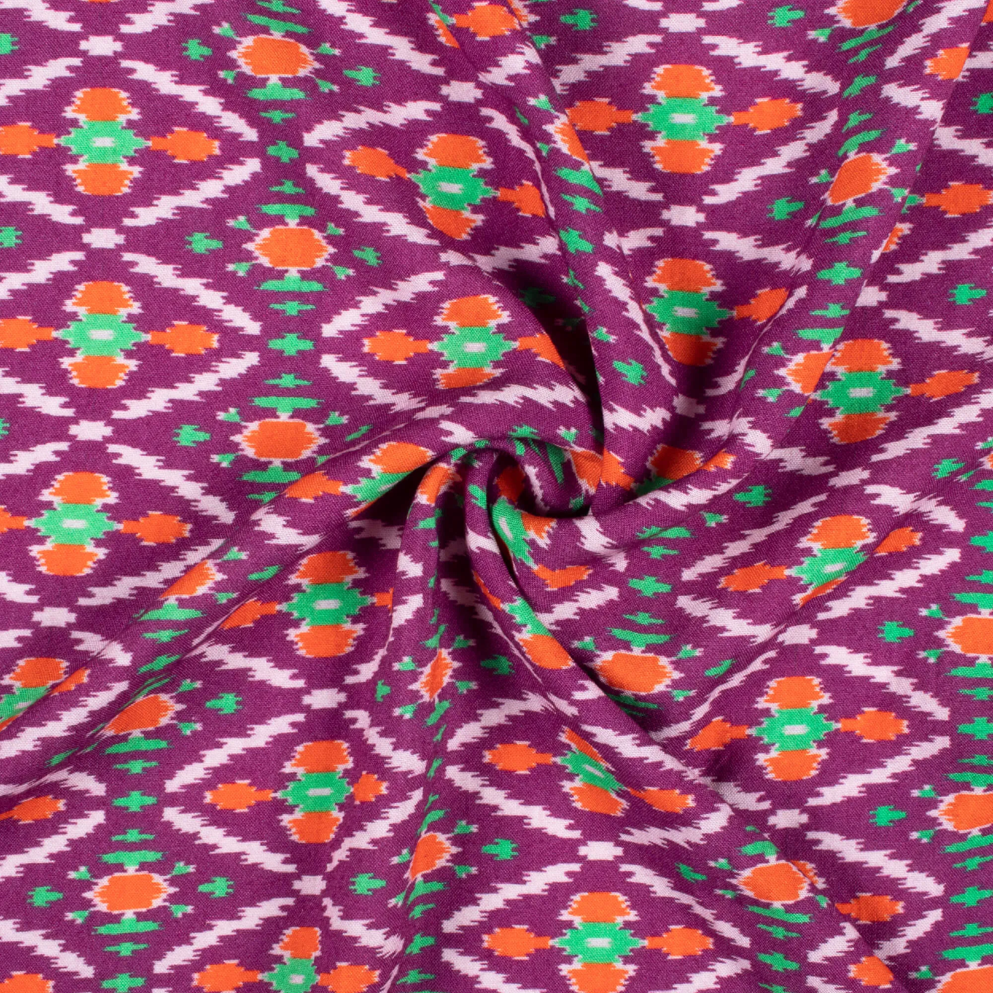 Purple Violet Orange Patola Pattern Digital Print Viscose Rayon Fabric 58 Inches Width