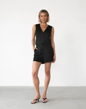 Rania Black Linen Shorts