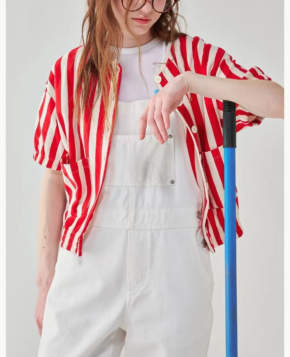 RONRON Striped Heart Street Style Short Sleeves Logo Cardigans