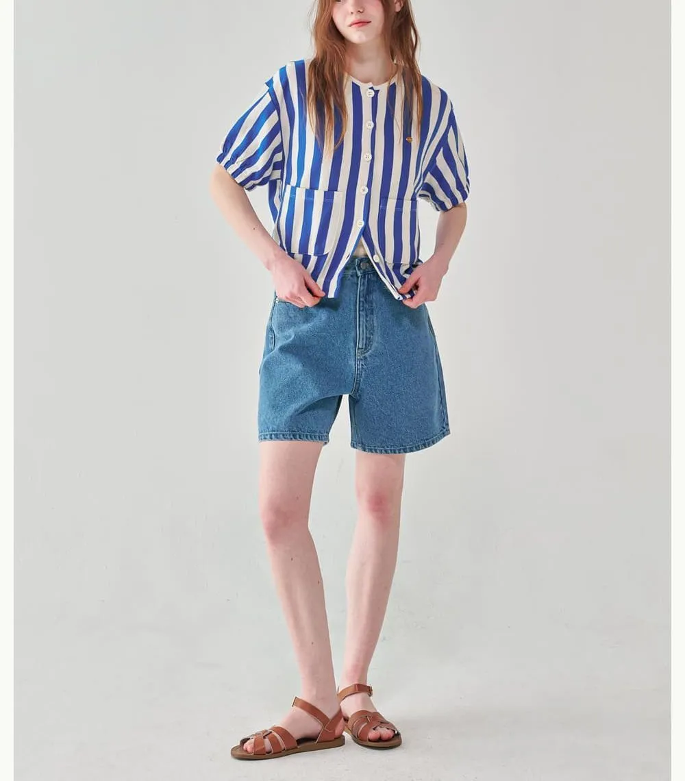 RONRON Striped Heart Street Style Short Sleeves Logo Cardigans