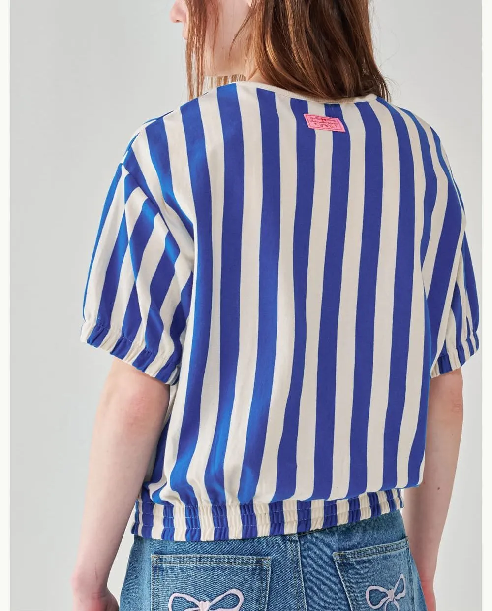 RONRON Striped Heart Street Style Short Sleeves Logo Cardigans