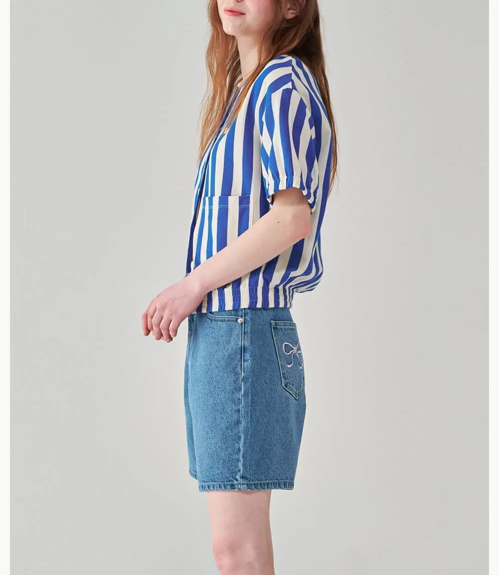 RONRON Striped Heart Street Style Short Sleeves Logo Cardigans