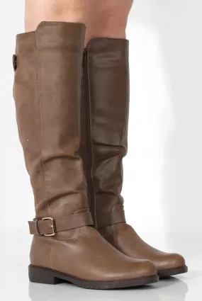 Sally Khaki Vegan Leather Knee High Boots