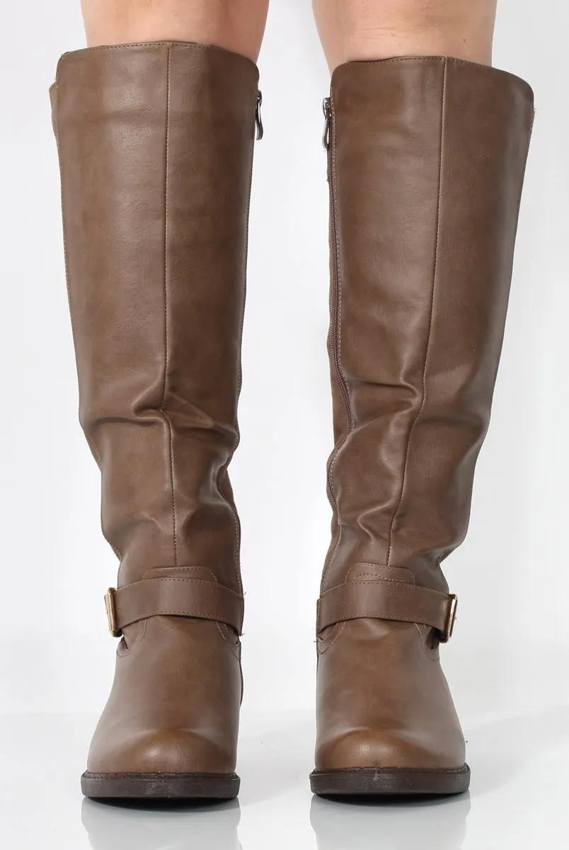 Sally Khaki Vegan Leather Knee High Boots