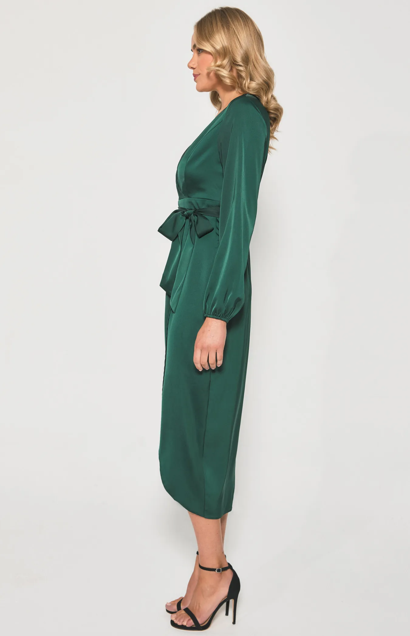 Long Sleeve Satin Dress with Tulip Hem (ADR1147A)