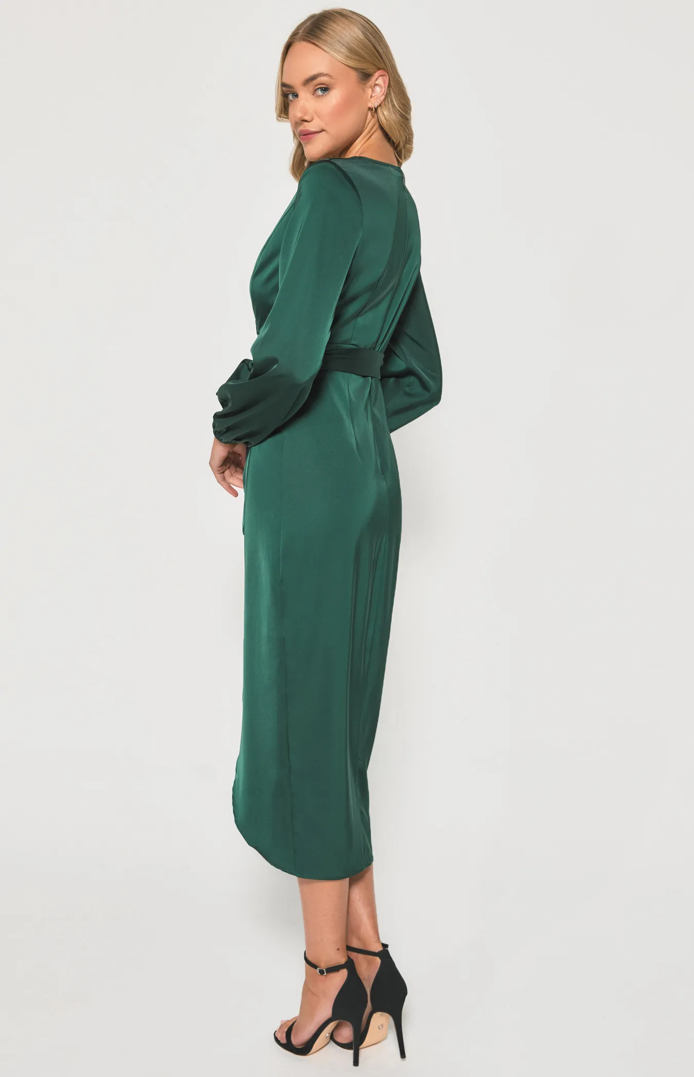 Long Sleeve Satin Dress with Tulip Hem (ADR1147A)