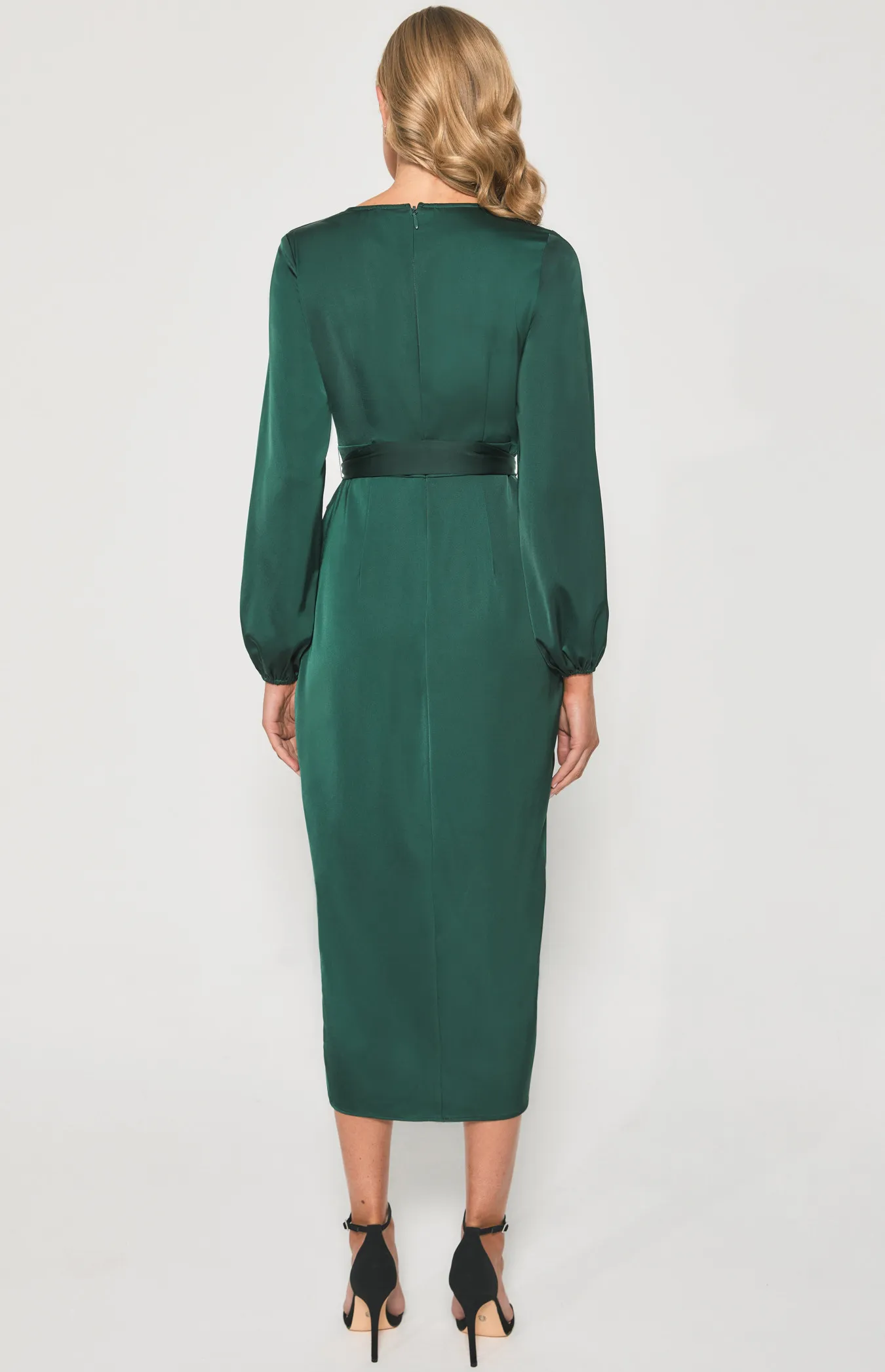 Long Sleeve Satin Dress with Tulip Hem (ADR1147A)