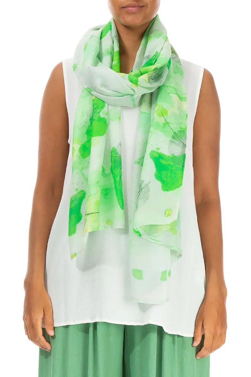 Silk Cotton Scarf with Greenery Print