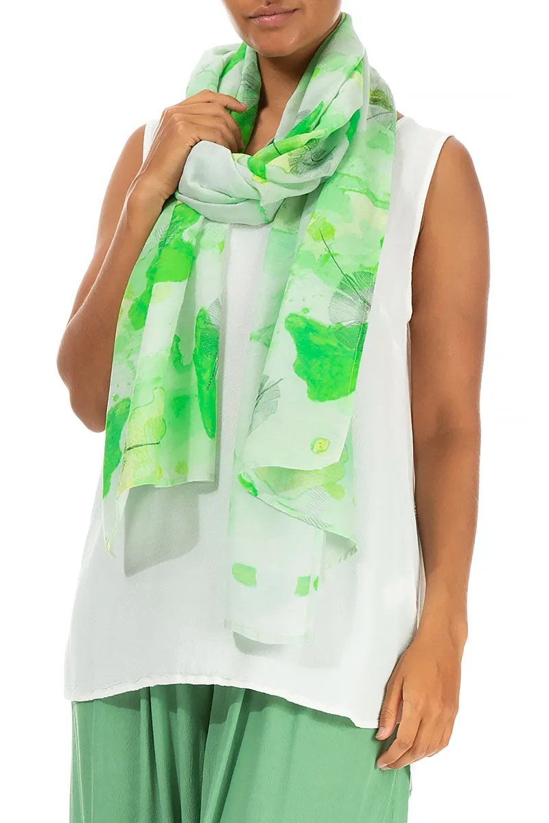 Silk Cotton Scarf with Greenery Print