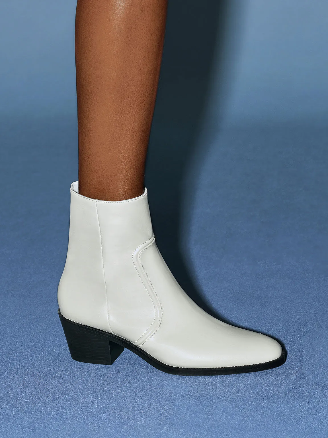 Chalk Slant Heel Ankle Boots