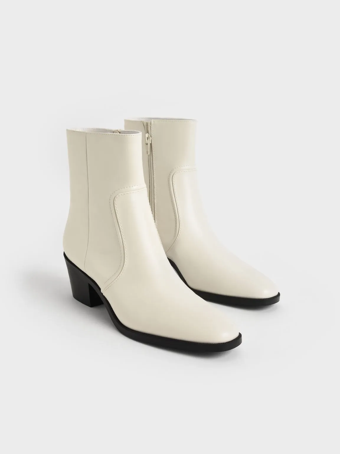 Chalk Slant Heel Ankle Boots