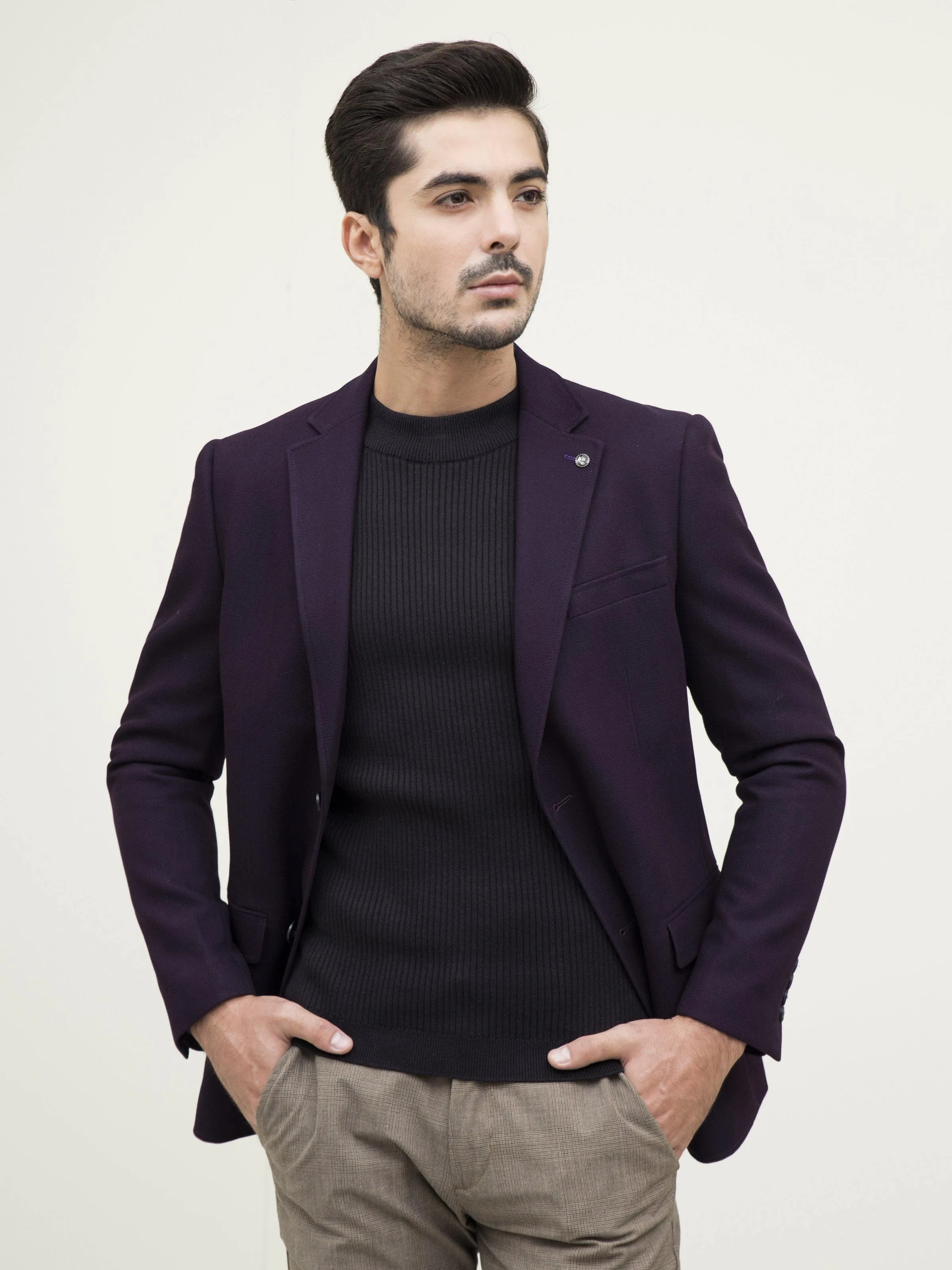 Slim Fit Purple Casual Coat