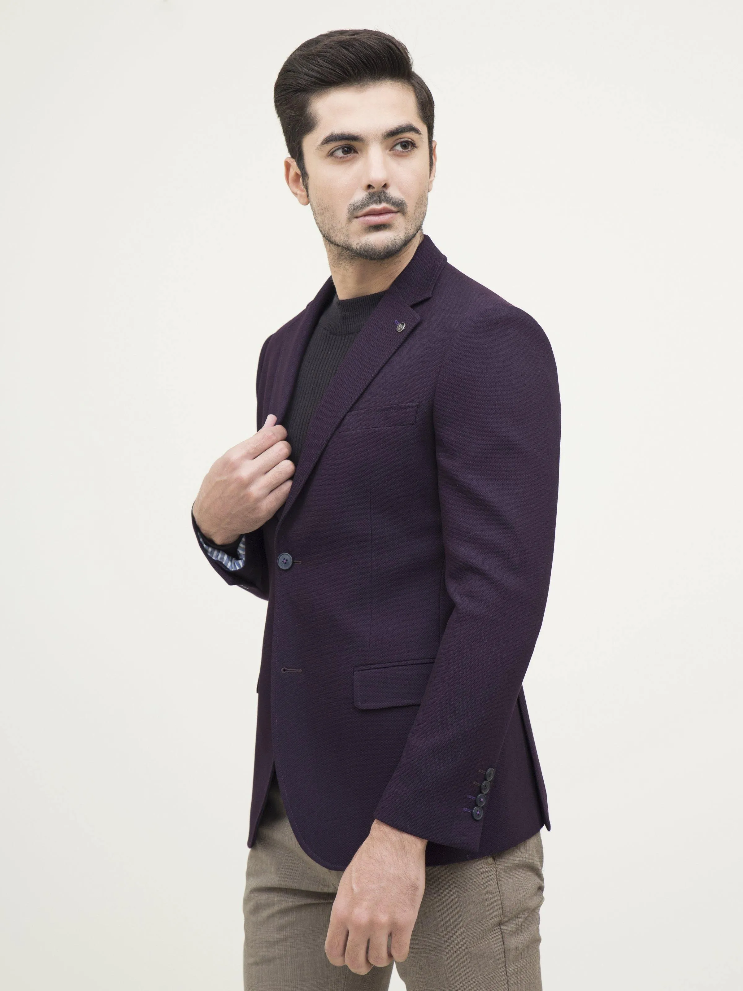 Slim Fit Purple Casual Coat