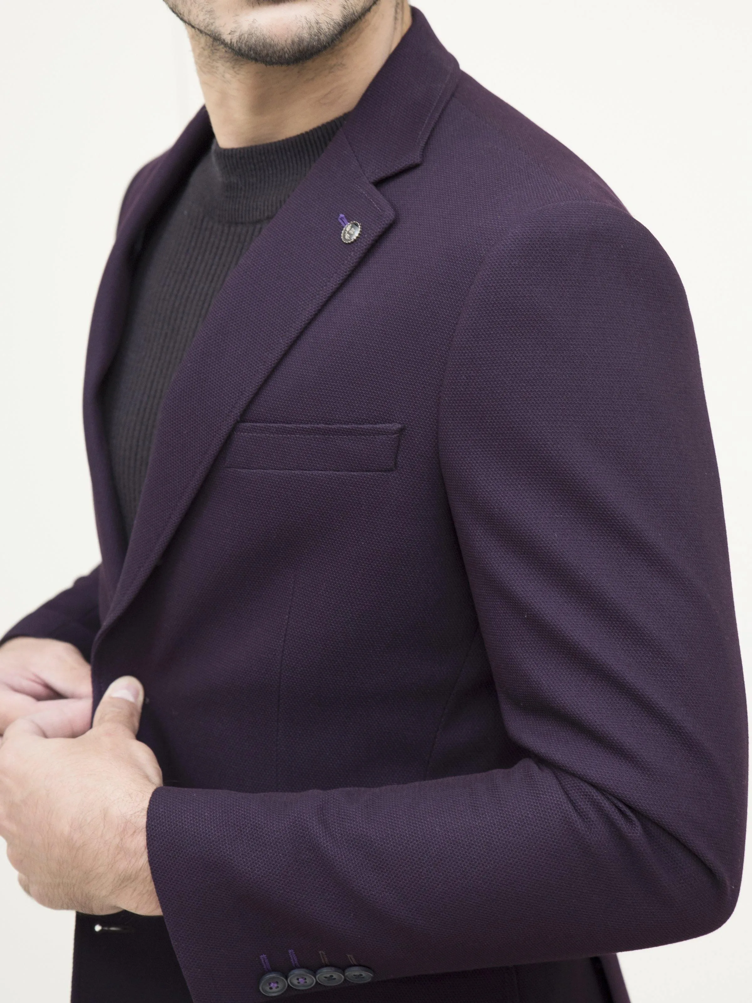 Slim Fit Purple Casual Coat