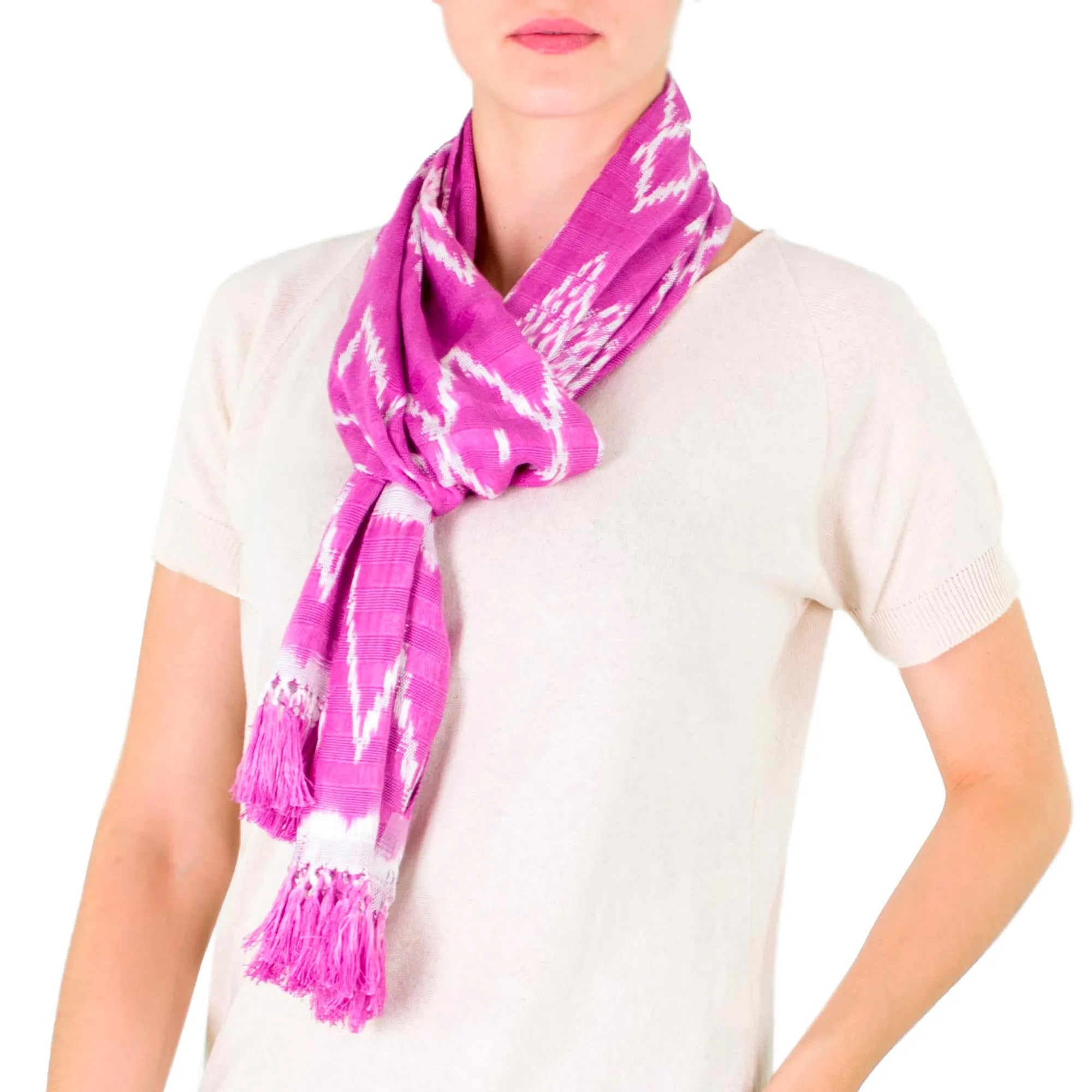 Solola Orchids Fuchsia Backstrap Loom Cotton Scarf Guatemala