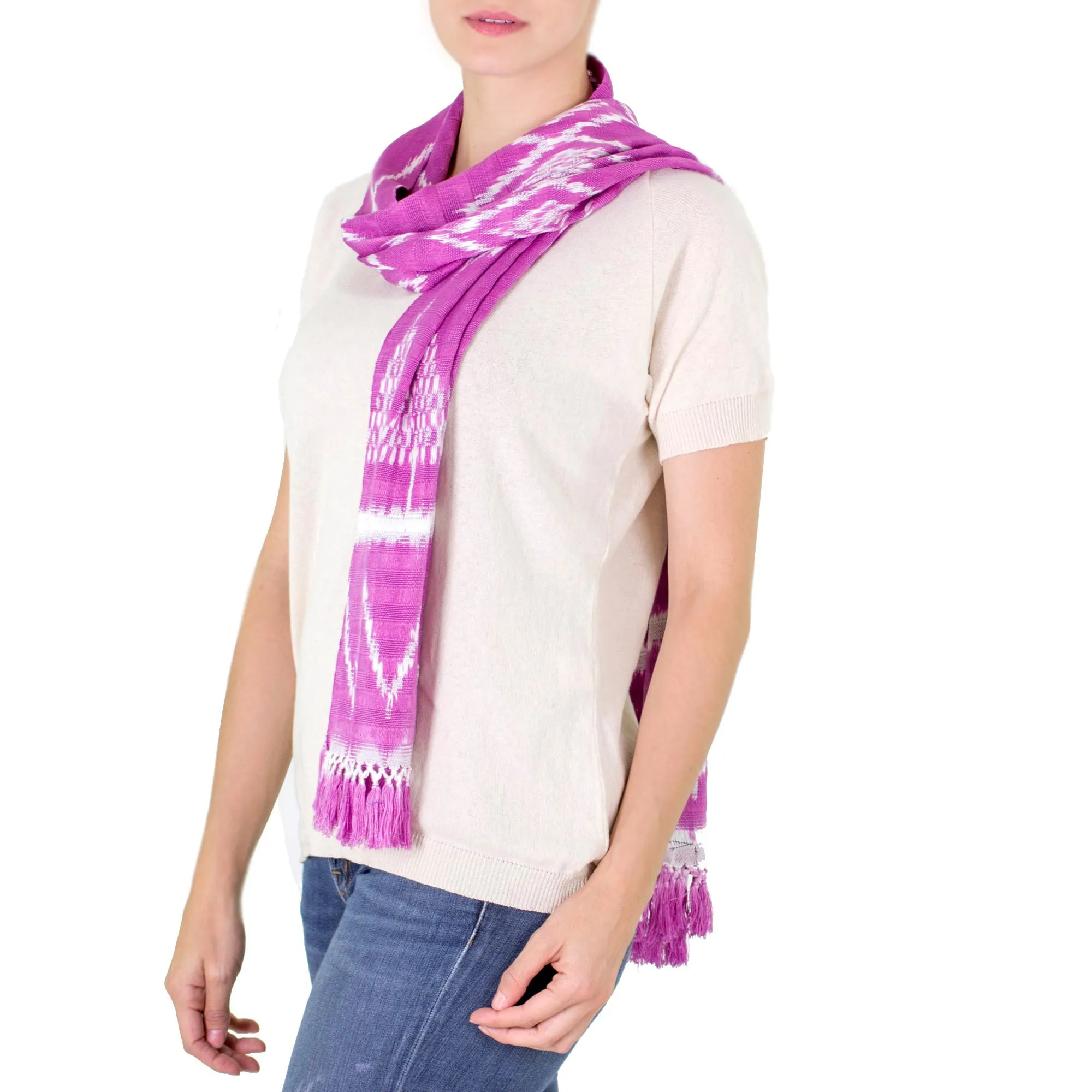 Solola Orchids Fuchsia Backstrap Loom Cotton Scarf Guatemala