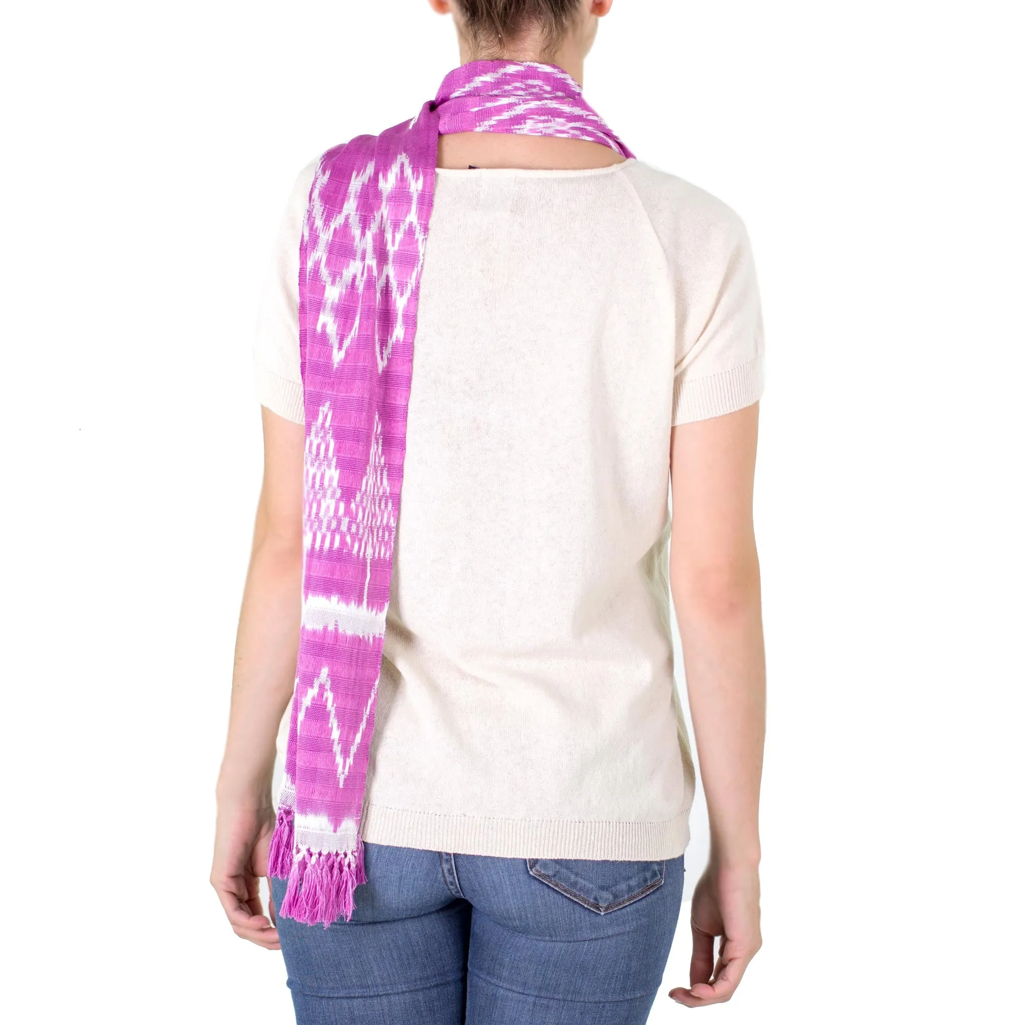 Solola Orchids Fuchsia Backstrap Loom Cotton Scarf Guatemala