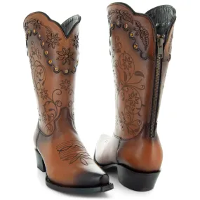 Soto Boots Women's Tan Zip Cowgirl Boots M50050