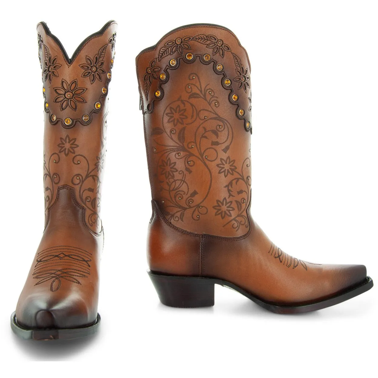 Soto Boots Women's Tan Zip Cowgirl Boots M50050