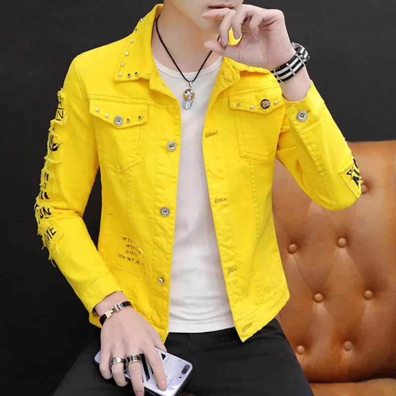 Spring Men's Korean-Style Fashion Jean Jacket Coat Size 3XL Handsome Versatile Students Students Stand Collar Warm Slim Coat Sty