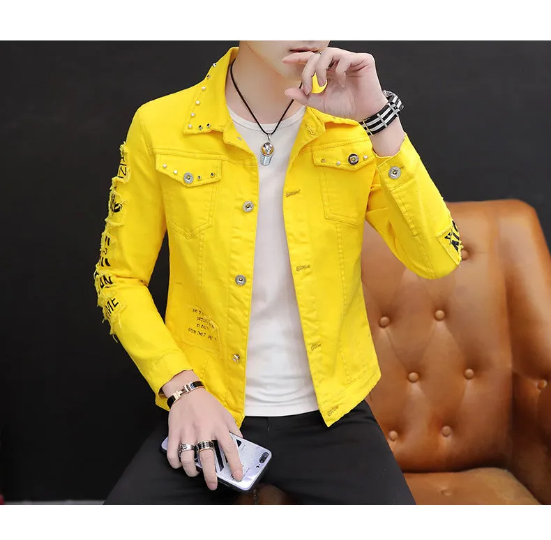 Spring Men's Korean-Style Fashion Jean Jacket Coat Size 3XL Handsome Versatile Students Students Stand Collar Warm Slim Coat Sty