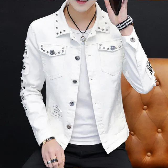 Spring Men's Korean-Style Fashion Jean Jacket Coat Size 3XL Handsome Versatile Students Students Stand Collar Warm Slim Coat Sty