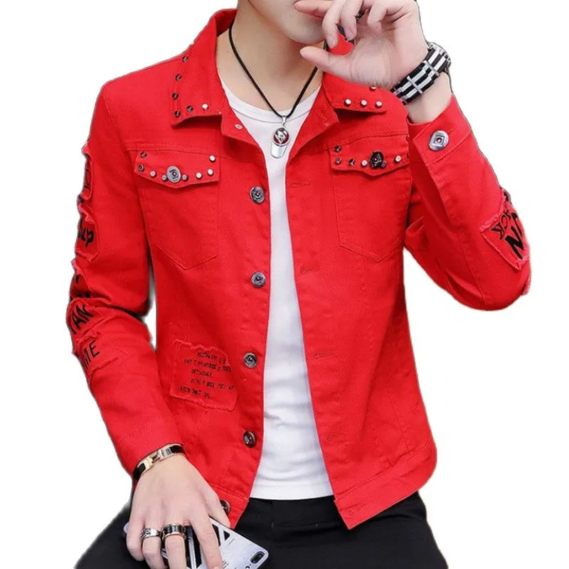 Spring Men's Korean-Style Fashion Jean Jacket Coat Size 3XL Handsome Versatile Students Students Stand Collar Warm Slim Coat Sty