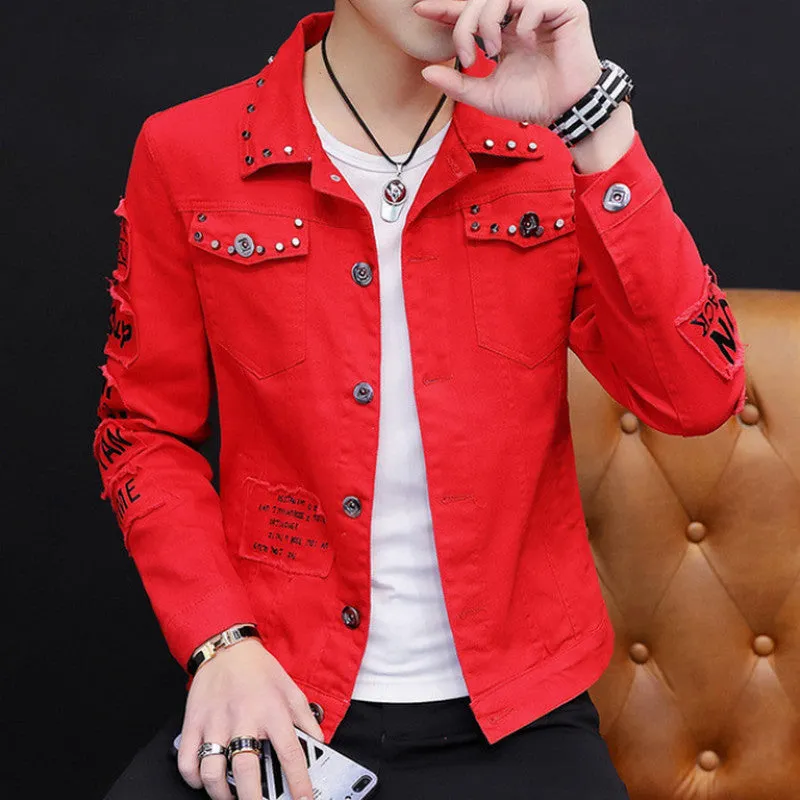 Spring Men's Korean-Style Fashion Jean Jacket Coat Size 3XL Handsome Versatile Students Students Stand Collar Warm Slim Coat Sty