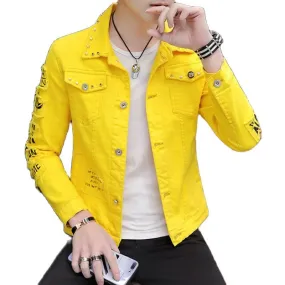 Spring Men's Korean-Style Fashion Jean Jacket Coat Size 3XL Handsome Versatile Students Students Stand Collar Warm Slim Coat Sty