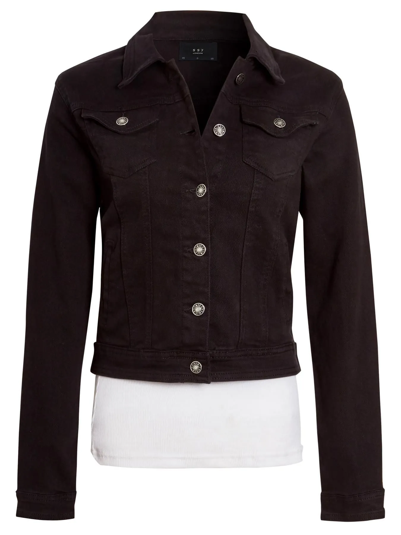 Denim White Black Stretch Denim Jacket, UK Sizes 6-14