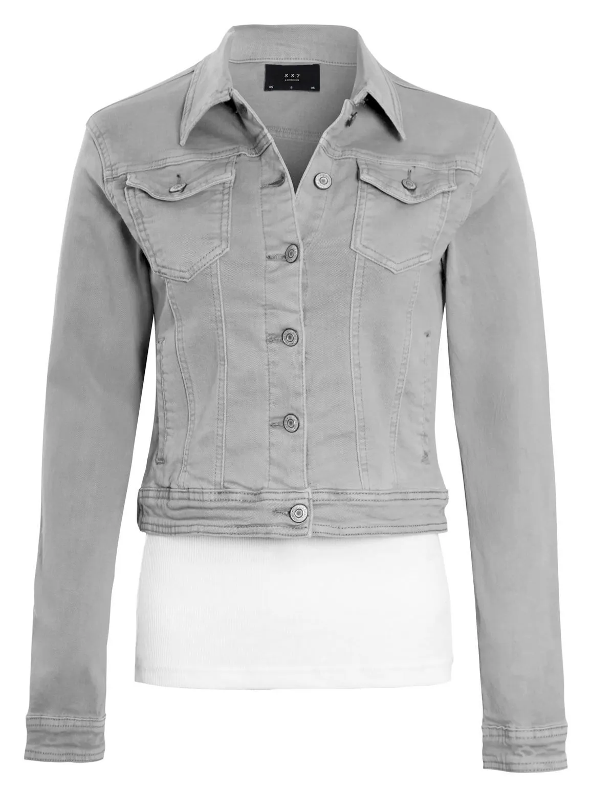 Denim White Black Stretch Denim Jacket, UK Sizes 6-14