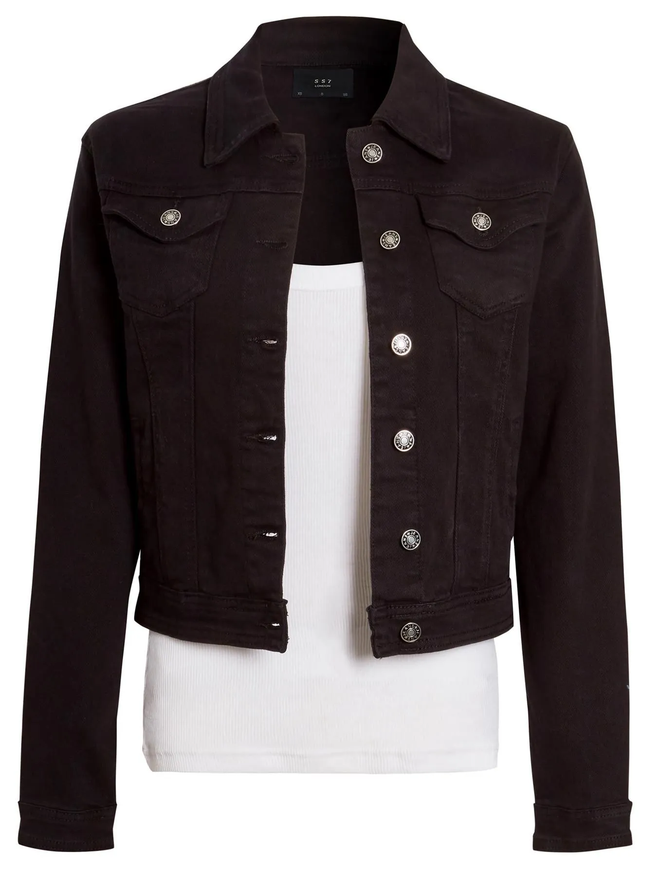 Denim White Black Stretch Denim Jacket, UK Sizes 6-14