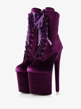 Stylish Lace-Up Stiletto Heel Thigh High Purple Boots