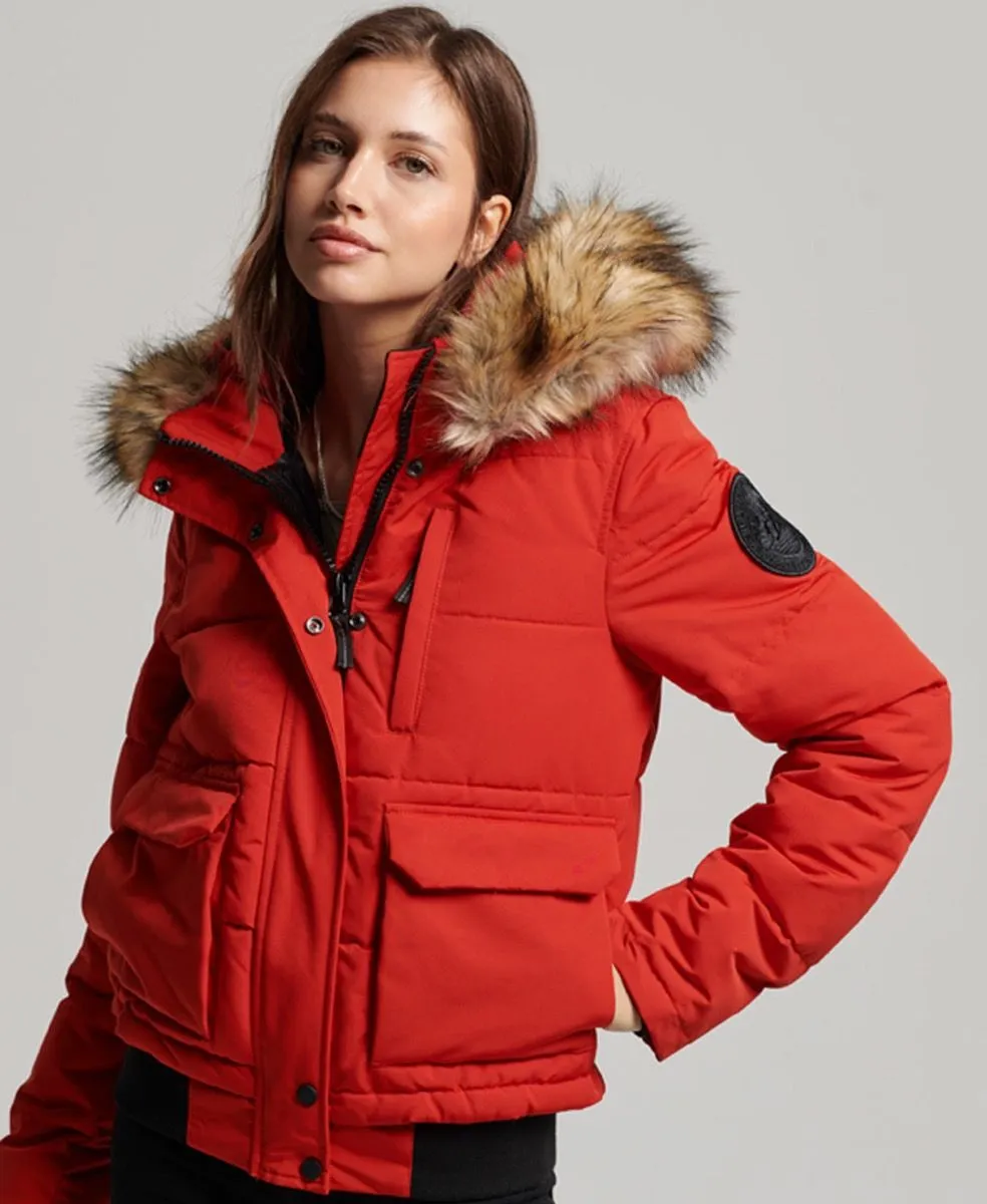 Superdry Women's Faux Fur Bomber Jacket in High Risk Red