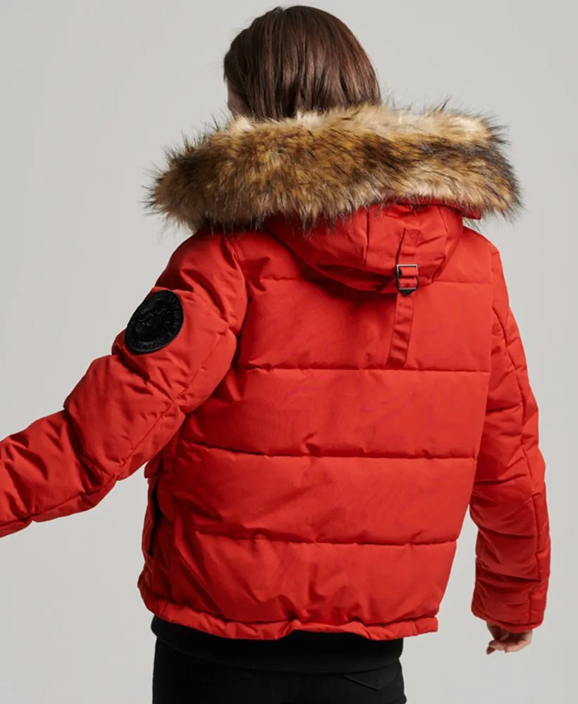 Superdry Women's Faux Fur Bomber Jacket in High Risk Red