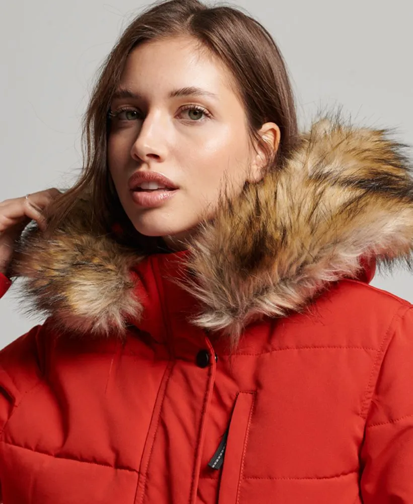 Superdry Women's Faux Fur Bomber Jacket in High Risk Red