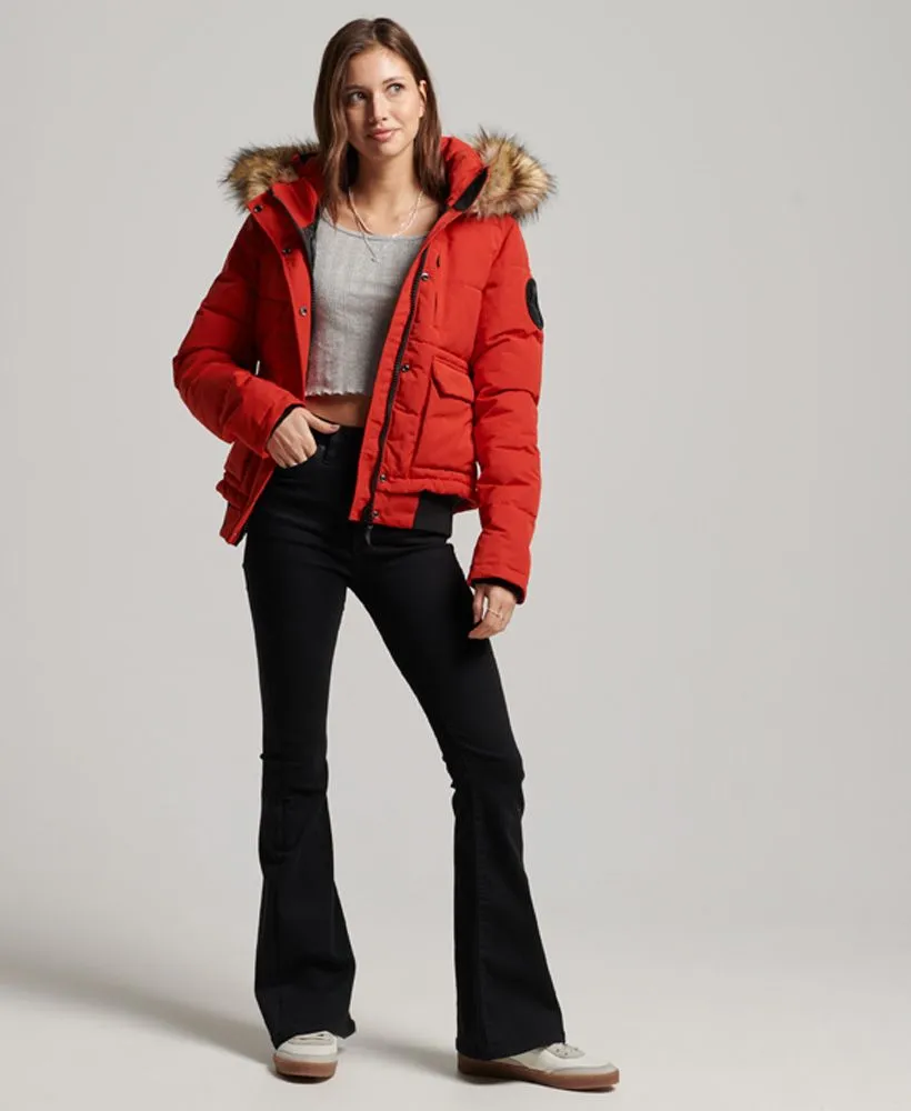 Superdry Women's Faux Fur Bomber Jacket in High Risk Red