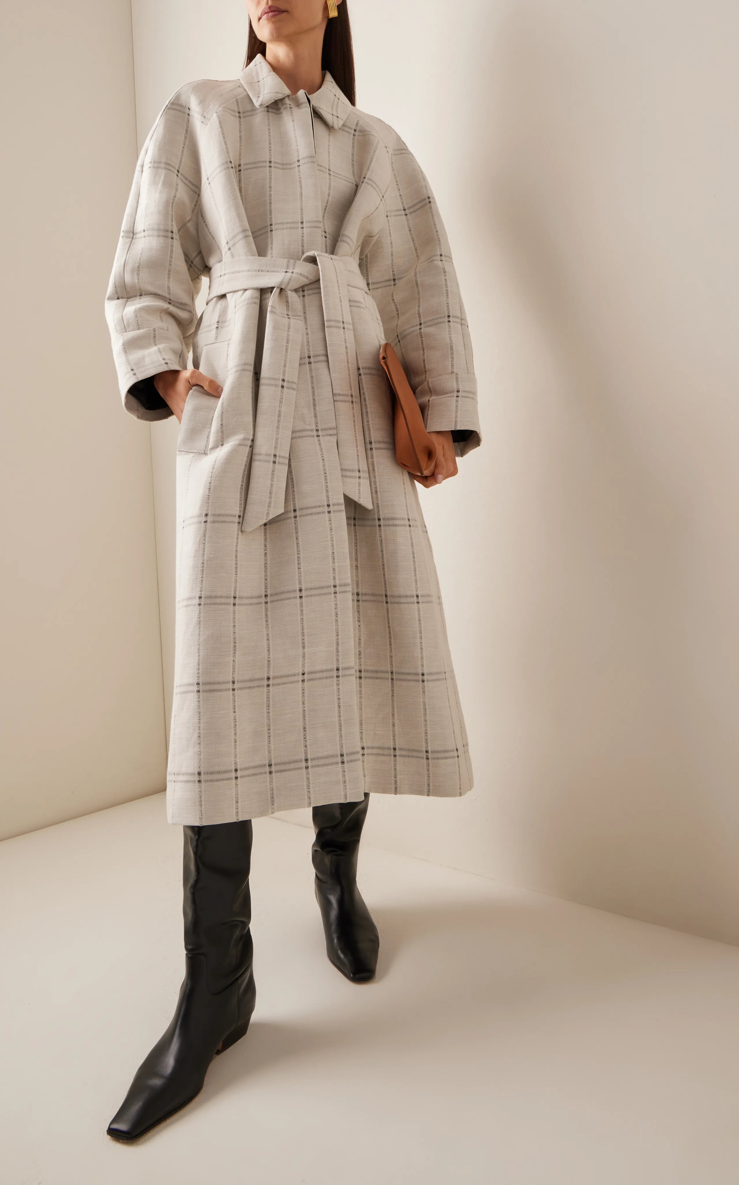 Tove Kemi Linen Coat: Checkered Linen-Blend Coat in Stock - Shop Now