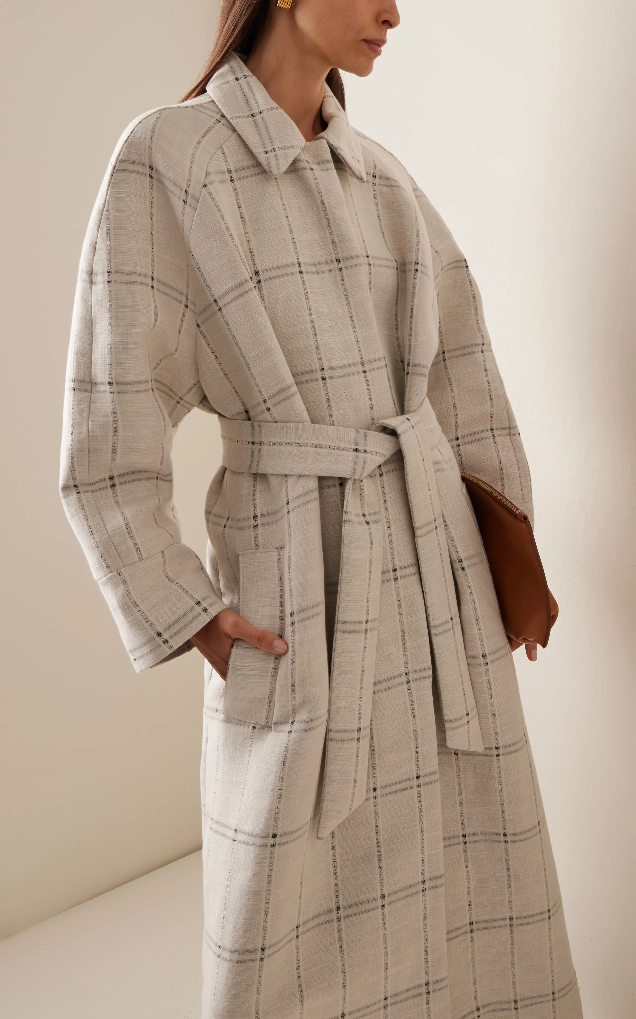 Tove Kemi Linen Coat: Checkered Linen-Blend Coat in Stock - Shop Now