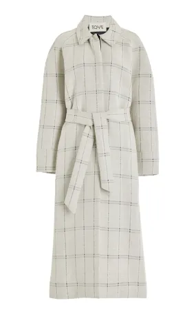 Tove Kemi Linen Coat: Checkered Linen-Blend Coat in Stock - Shop Now