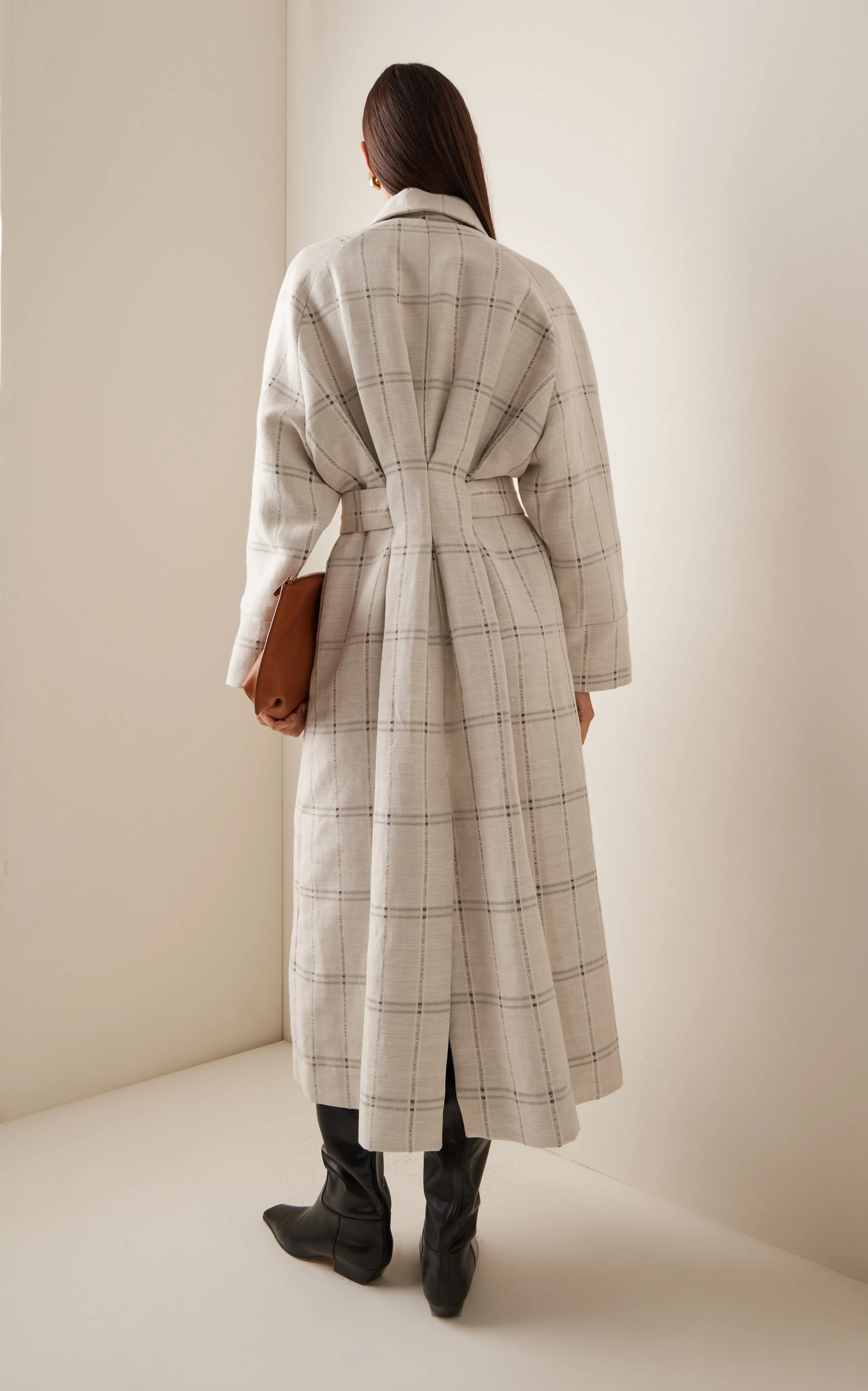 Tove Kemi Linen Coat: Checkered Linen-Blend Coat in Stock - Shop Now