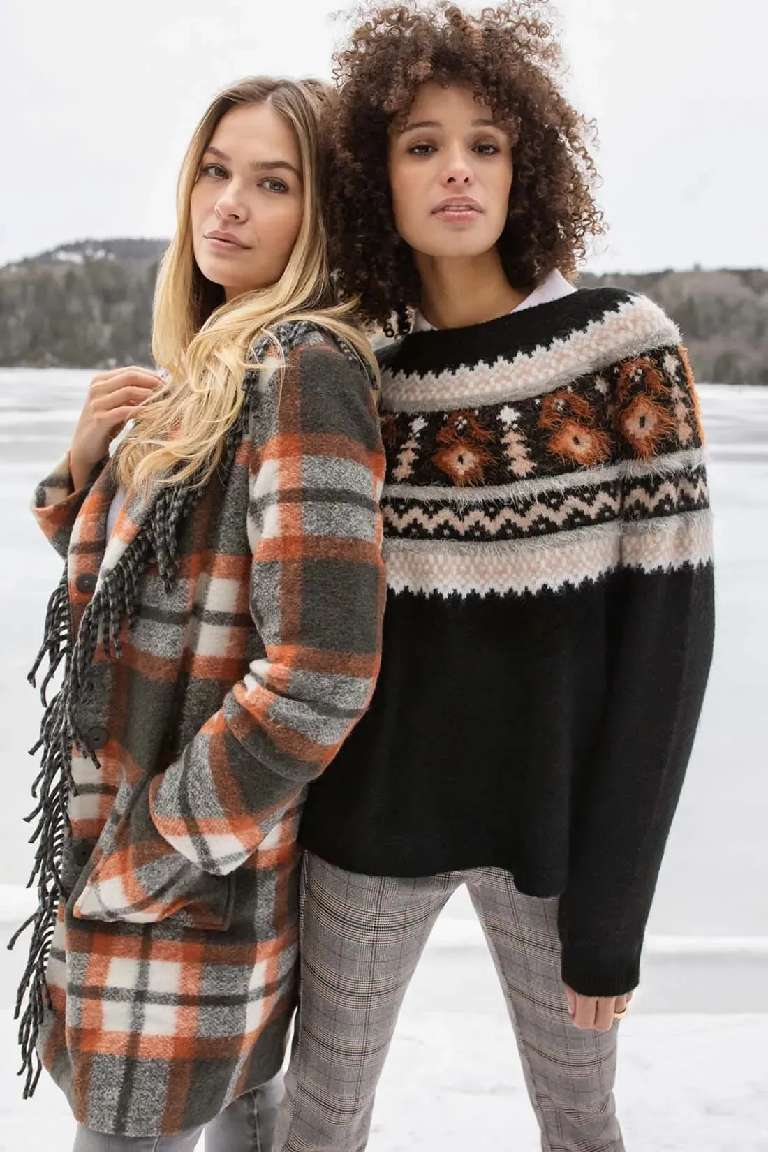 Tribal Crew Neck Intarsia Sweater for Women