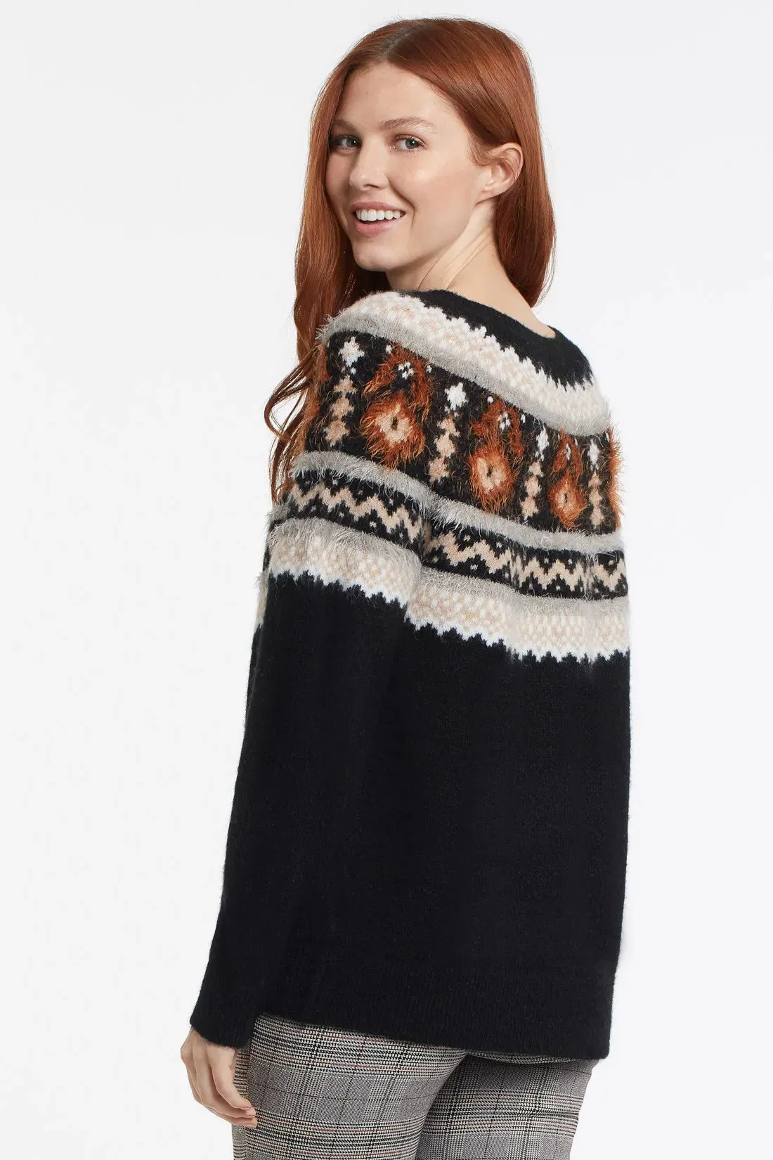 Tribal Crew Neck Intarsia Sweater for Women