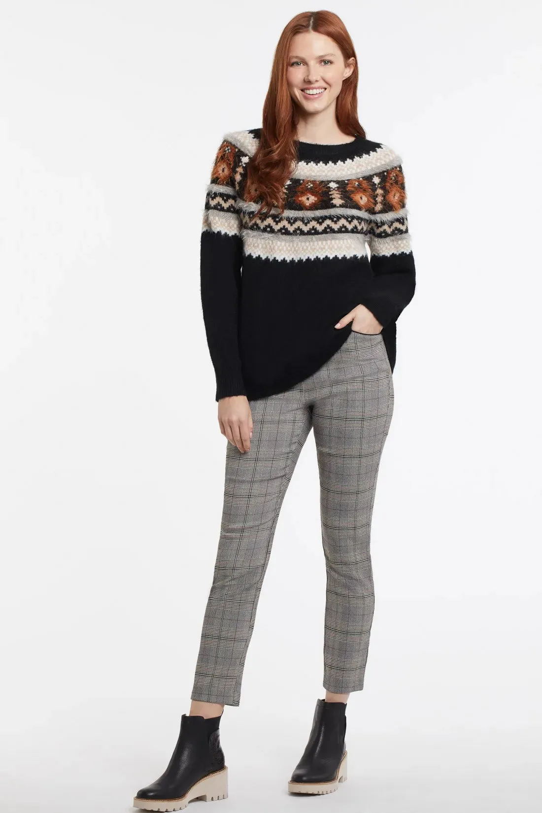 Tribal Crew Neck Intarsia Sweater for Women