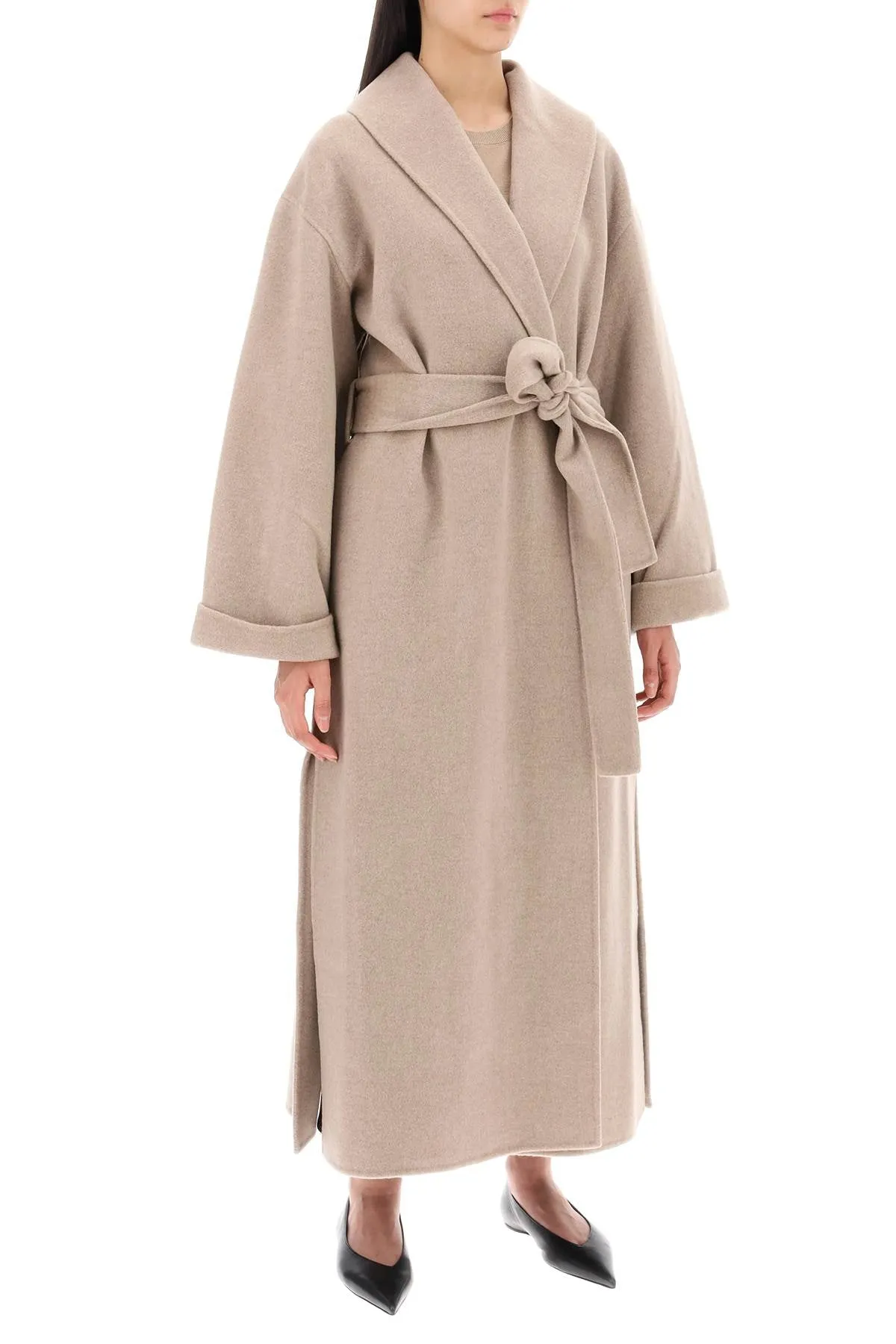 trullem grey brown melange wool coat M size.