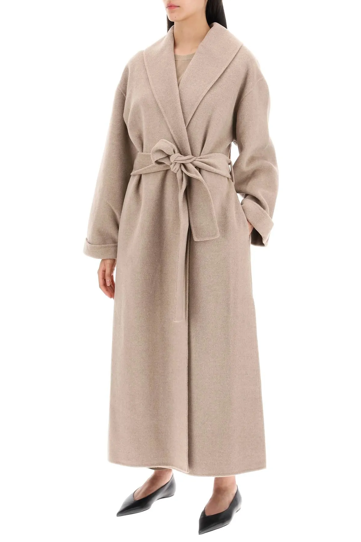 trullem grey brown melange wool coat M size.