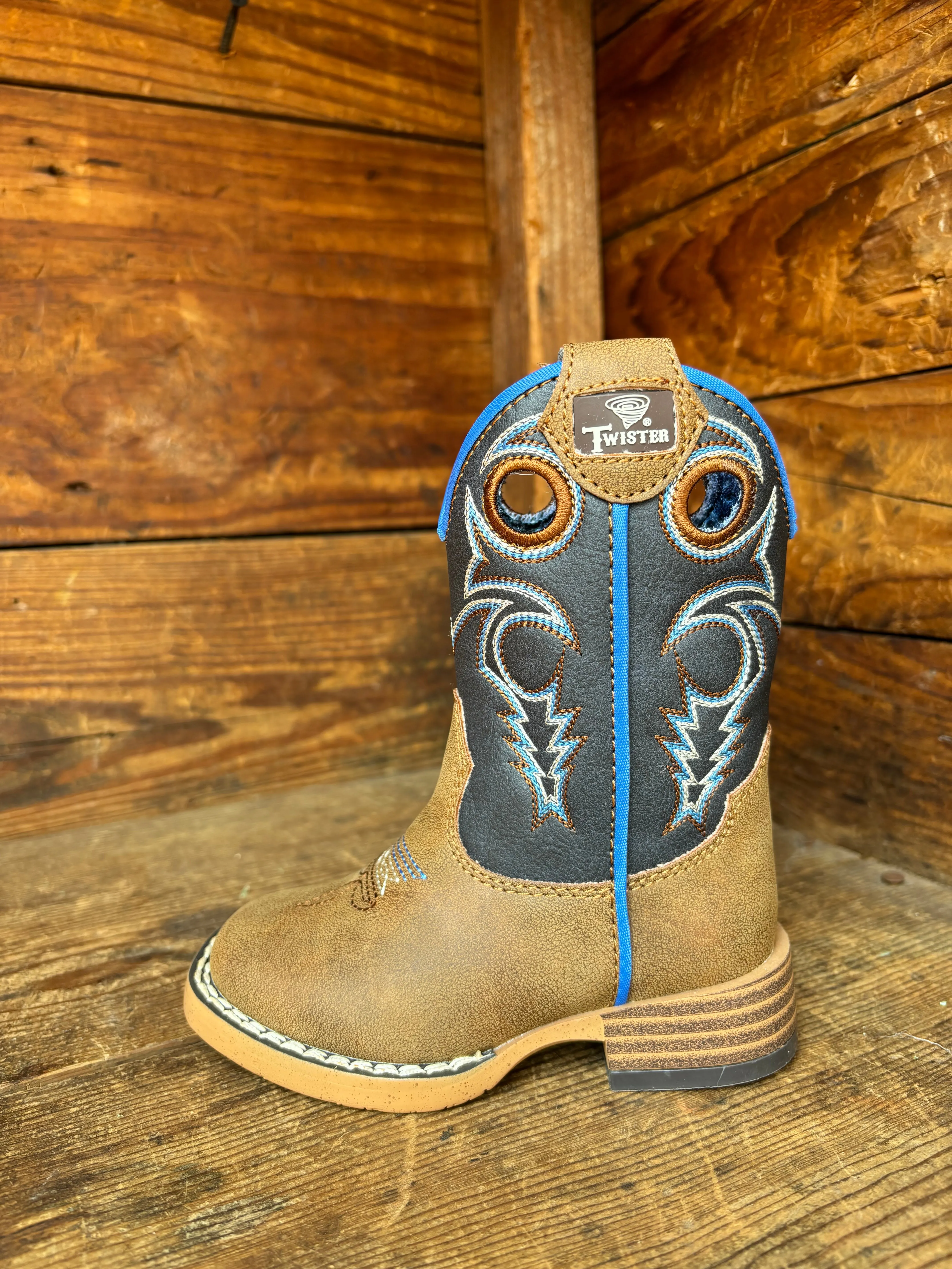 Twister Ben Navy Brown Embroidered Toddler Cowboy Boots
