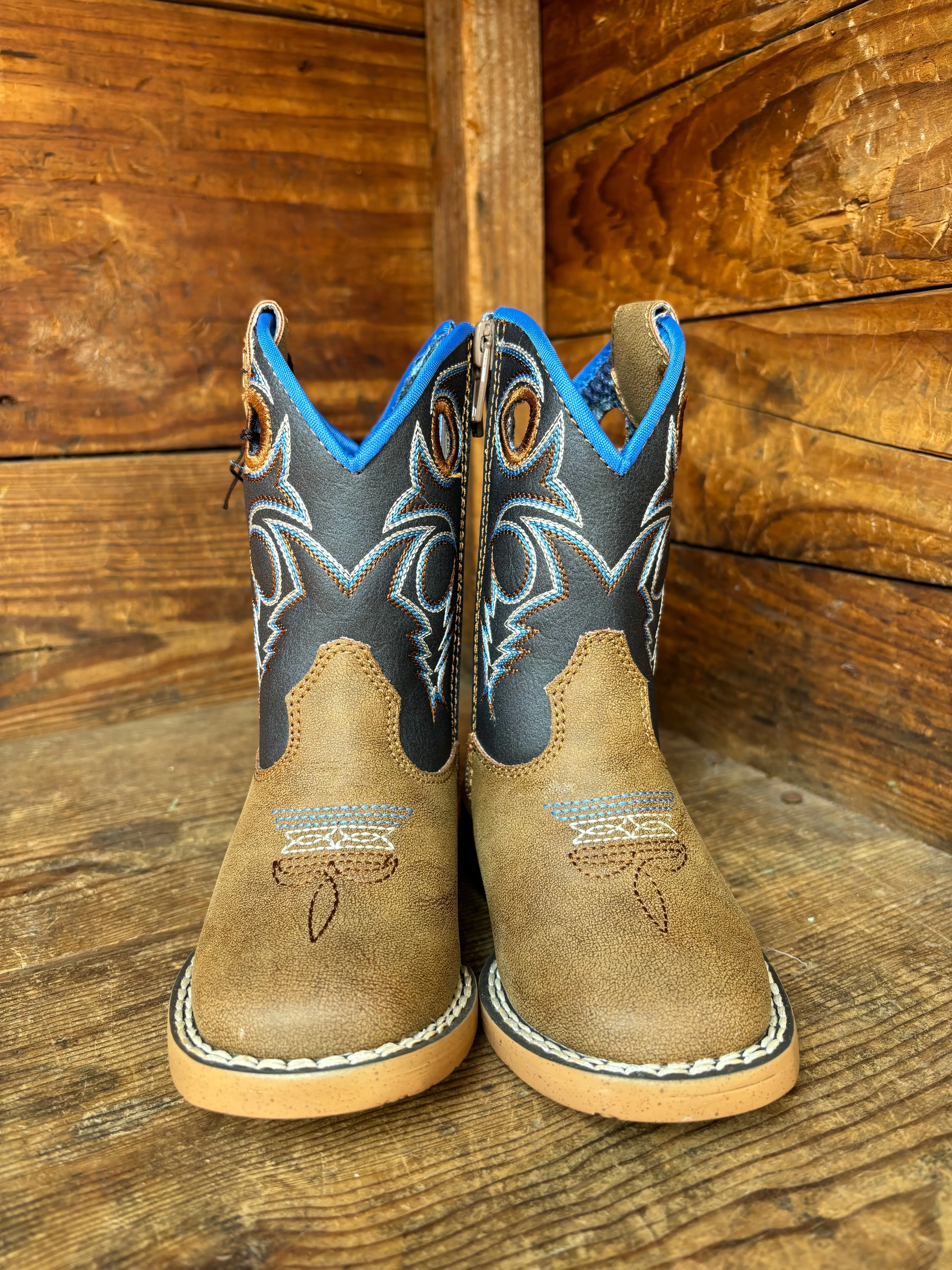 Twister Ben Navy Brown Embroidered Toddler Cowboy Boots
