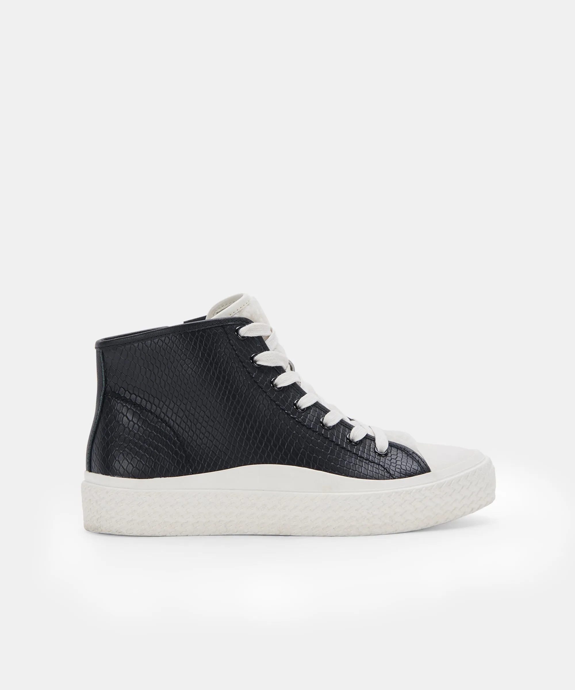 VEOLA Black Embossed Leather Plush Sneakers - re:vita